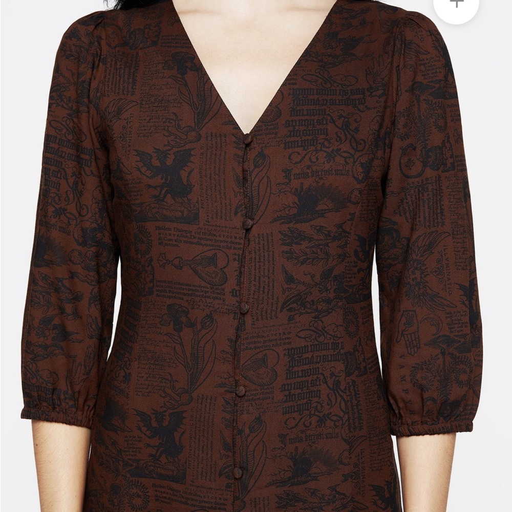 NWT Disturbia Daemonologie Woodcut Print Button Up Midaxi Dress Women Size 10 - Picture 4 of 10